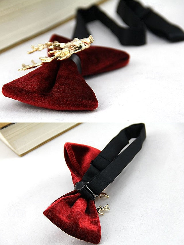 Tie Head Pin Gold Bow with Velvet Deer Men's