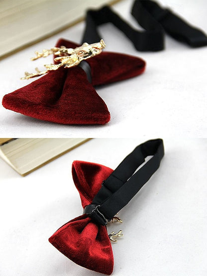 Tie Head Pin Gold Bow with Velvet Deer Men's