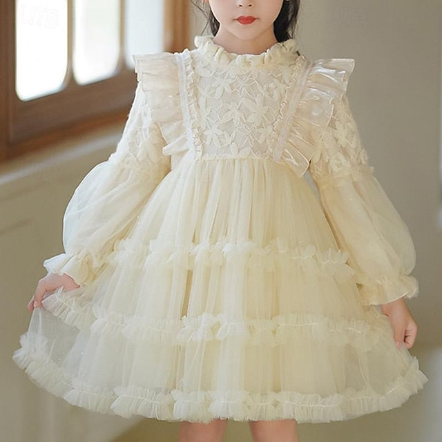 Color Dress Solid Party Flower Long Girls' Girl Kids