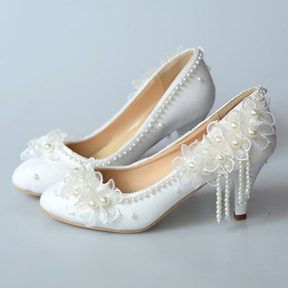 Heels Platform with Women's Floral Wedding White Lace