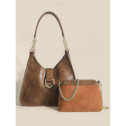 Hobo Bag with Chain – Leather Strap Vintage Women's Large