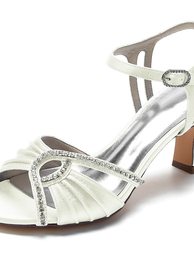 Satin Heeled Blue Navy Women's Rhinestone – Sandals