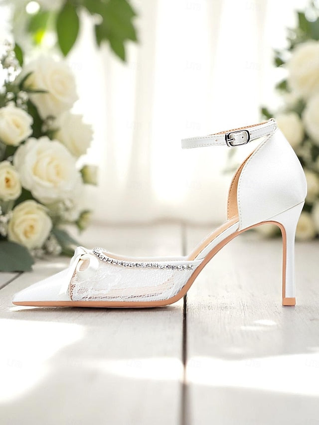 Satin White Lace High Heels Women's