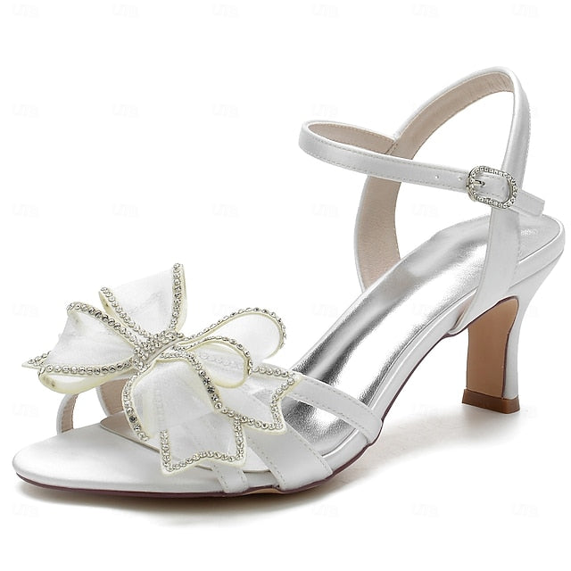 – Detail Heel Sandals with Bridal Kitten Luxury Bow Rhinestone