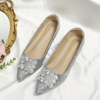 with Silver Rhinestone Glitter Women's Flats Embellished