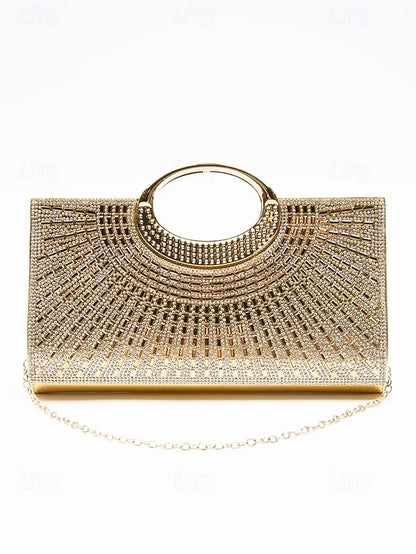 Clutch Gold Evening Round Handle Glamorous with Crystal –