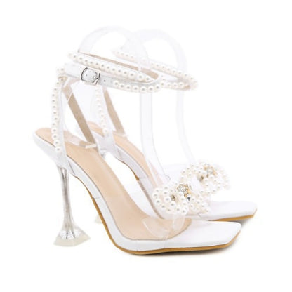 Heel Clear Pearl-Embellished High Sandals – Women's
