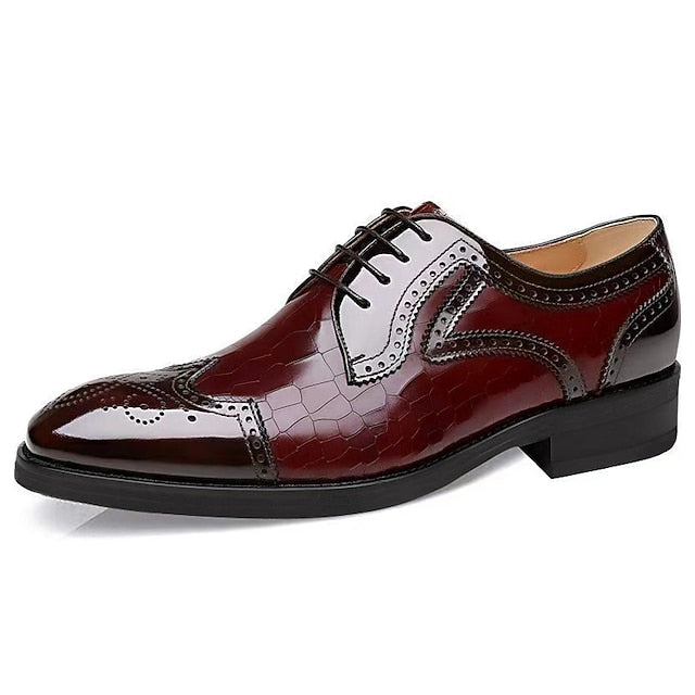 Leather with Patent Brogue Shoes Men's Burgundy Oxford