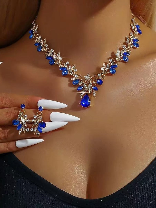 Rhinestone - Jewelry Set with Pendant Gold Women's Teardrop