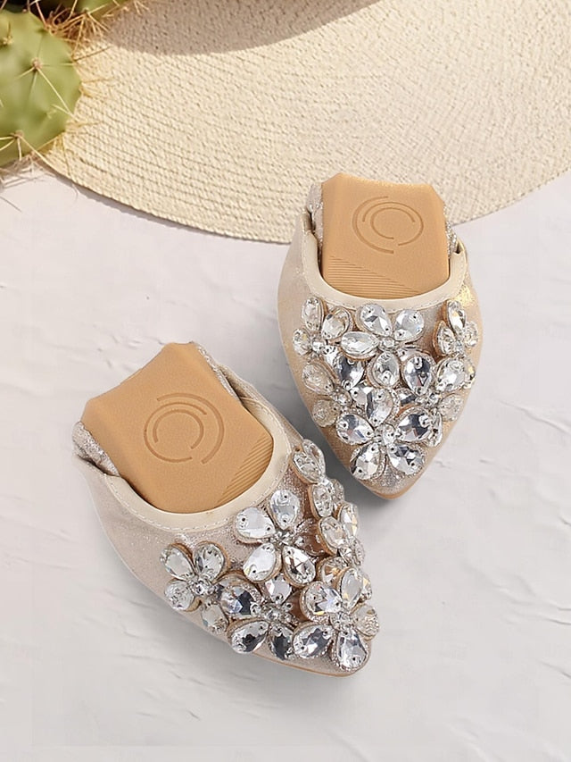 Flats with Women's Silver Foldable Rhinestone