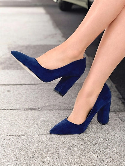 Classic Women's Pointed High Heels Heel Toe | Block Suede