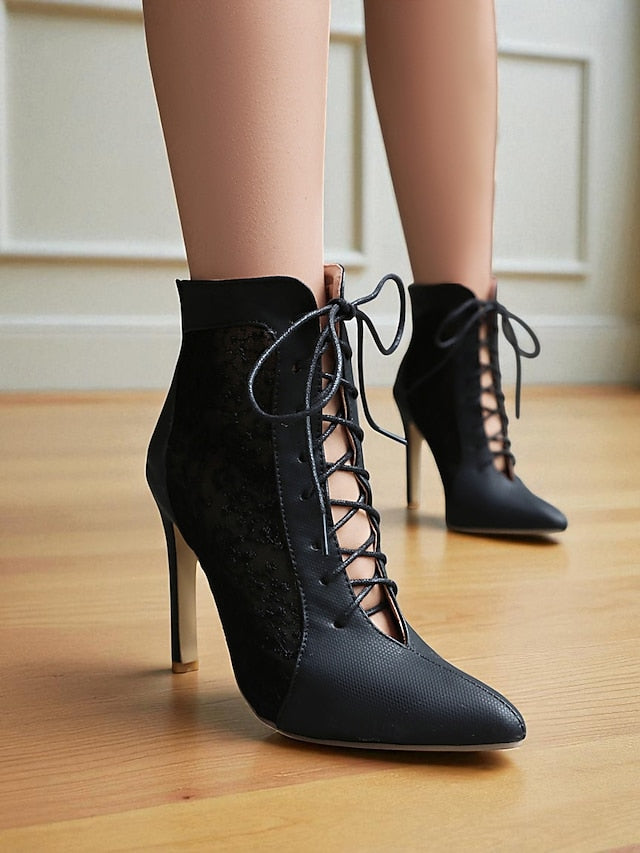 Stiletto Heels White Lace Mesh with Women's Ankle Booties