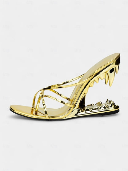 Sculpted Design Flat with Unique - Metallic Heel Sandals Gold