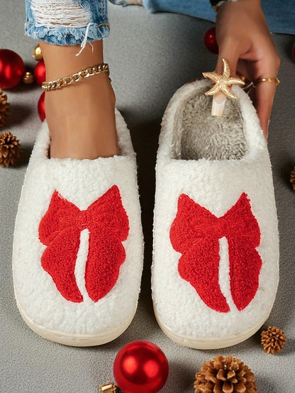 Bowknot - White Red Women's and Design Soft with Slippers