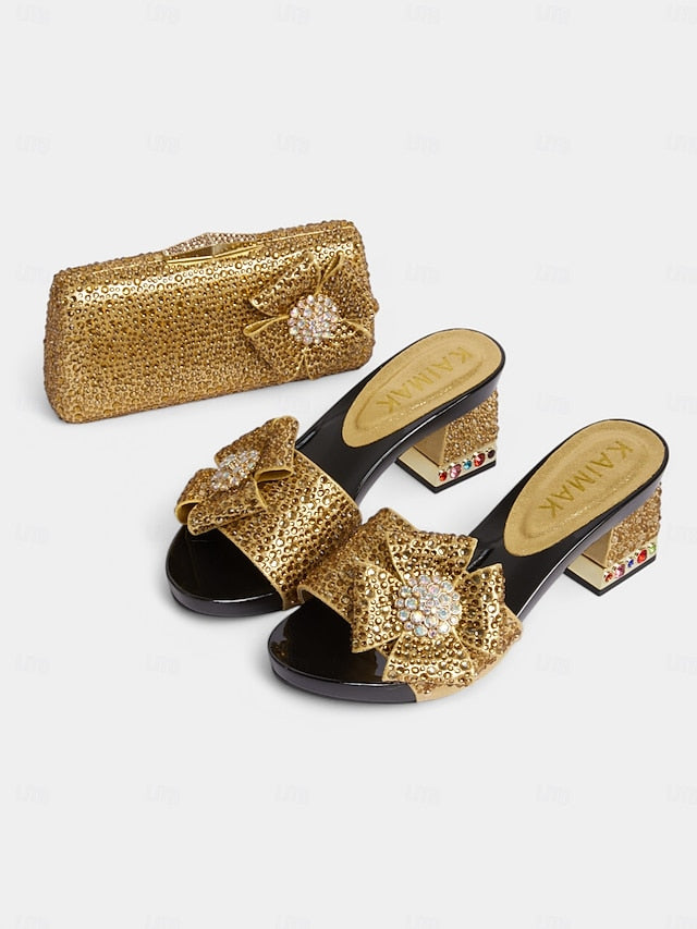 Heel with Rhinestone Sparkling Clutch Bow Matching High Sandals