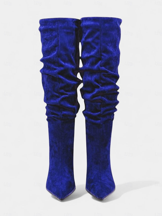 Boots Toe Velvet Pointed - Green Slouch Women's High Knee