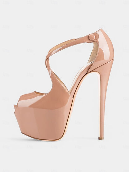 with Red Leather Heels Patent Stiletto Platform and Black Cross