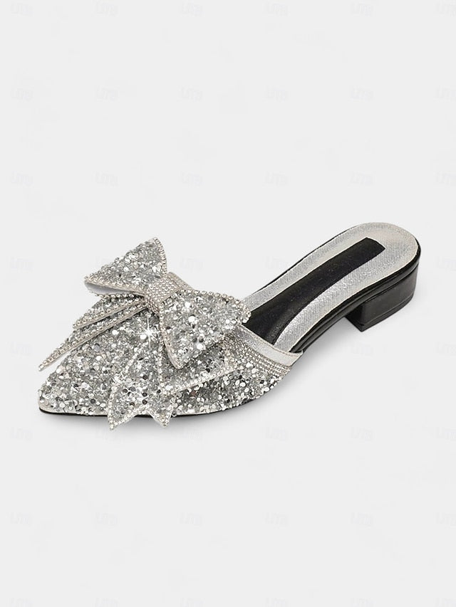 for Black Mules Perfect Parties and Rhinestone-Bow Flat –