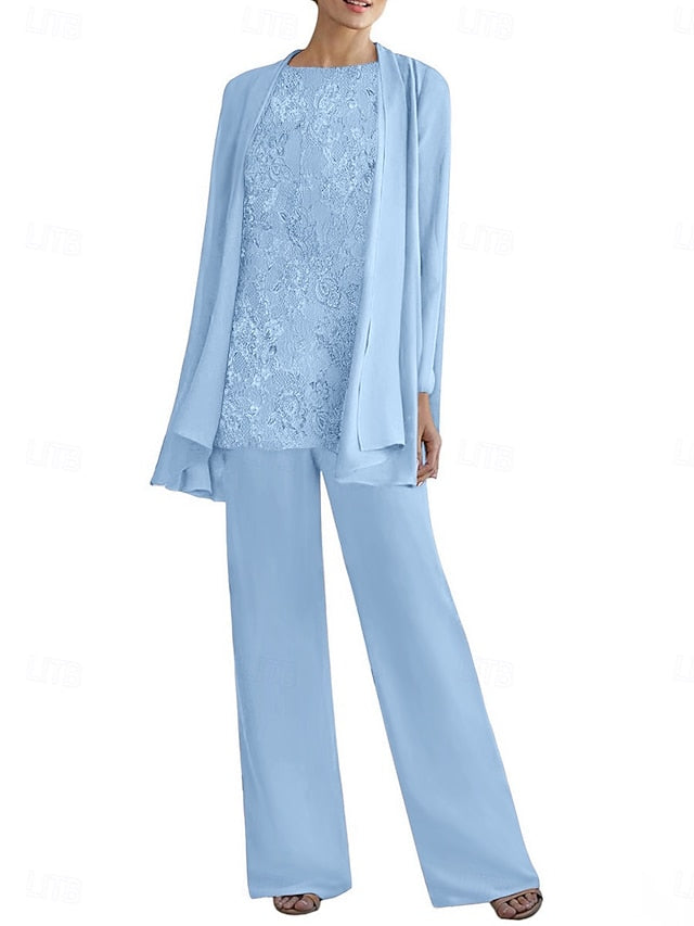 Dress Pantsuit 3 Crew the of Elegant Neck Piece Mother Bride