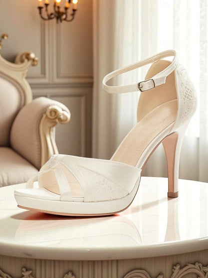 Satin Heel Women's High Peep Toe Pink Sandals Elegant with