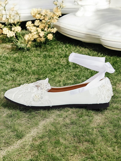 with Shoes Flats Lace - Ribbon White Wedding Ties Elegant Bridal