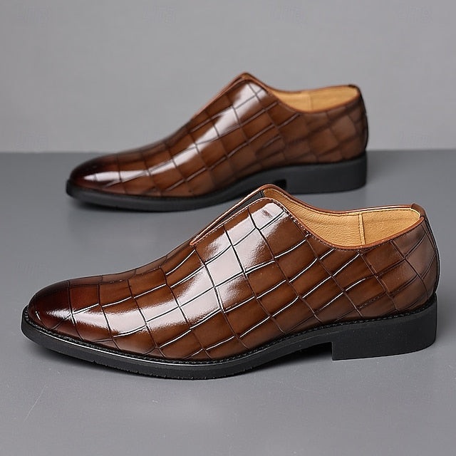 Slip-On Pattern Burgundy Men's Crocodile Shoes –
