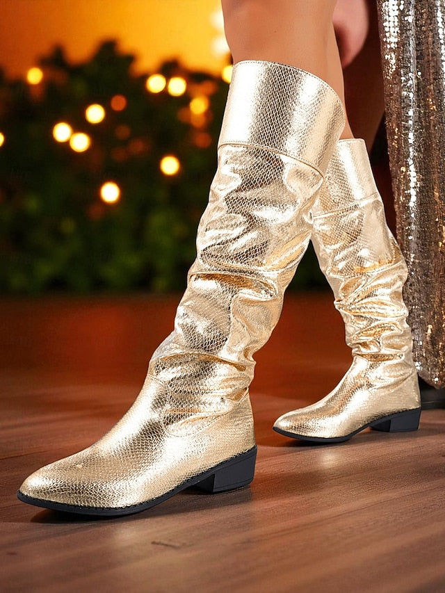 High Party Metallic Women's Shiny - Boots Knee Slouch Gold