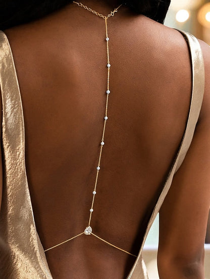 Back Crystal and Body Chain Pearl Drop Delicate Women's