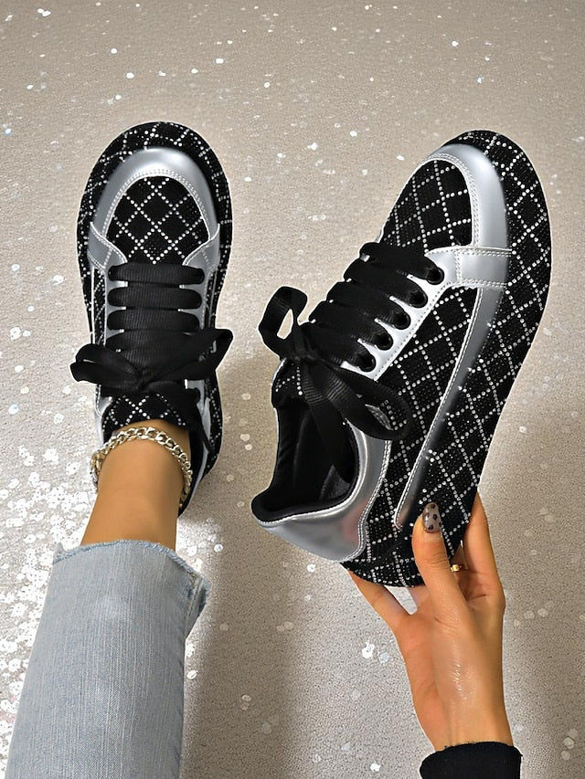 - Women's Quilted Silver Rhinestone Black and Sneakers