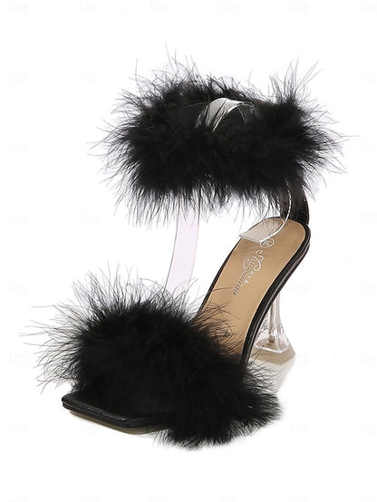 High with Sandals Turquoise Feather-Embellished Heel Clear