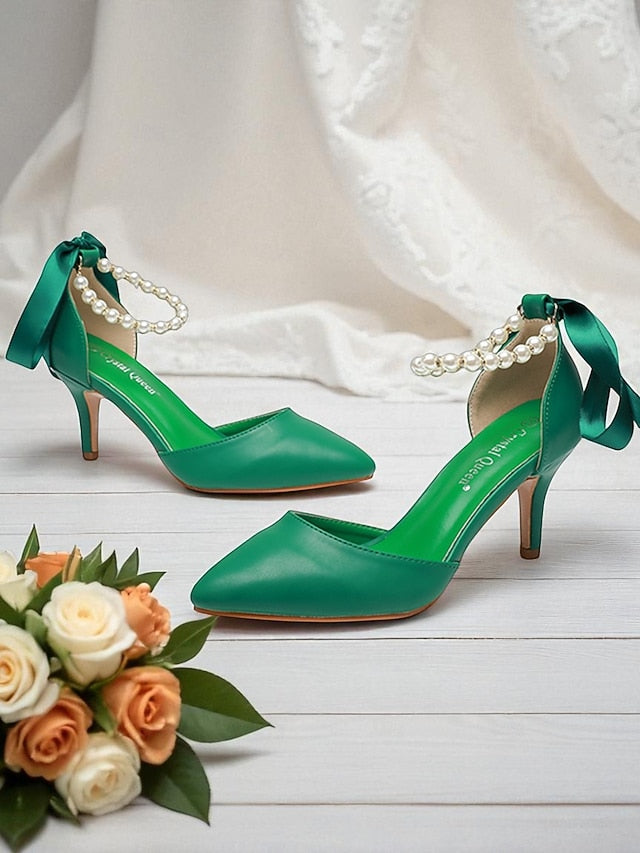 Heel - with Kitten Blue Women's Pumps Ankle Pearl Strap Bow