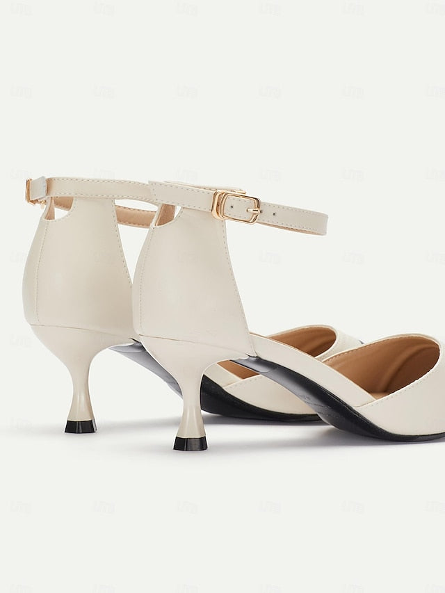 Women's Kitten Heel Stylish Ankle Two-Tone Toe Pointed