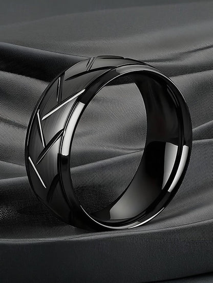 Rings Pattern Men's – Stainless Geometric Modern Steel