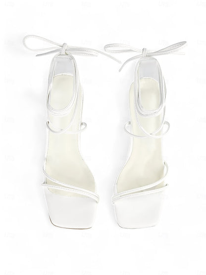Women's Heel with Block White Clear Heels Lace-Up Strappy