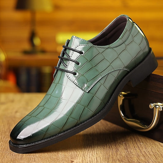 – Faux Oxford Print Green Men's Crocodile Leather Shoes