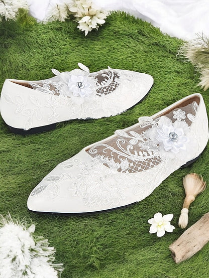 Design Appliqué Floral Shoes with Mesh White Lace Wedding and