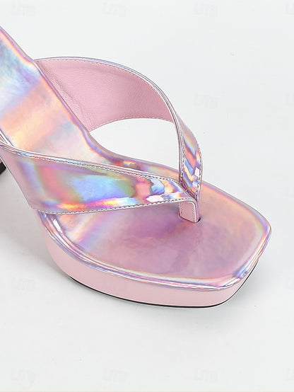 Iridescent Pink with Women's Open-Toe Heels Block Chunky