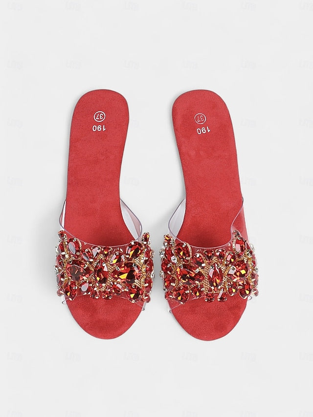 – Women's Embellished Rhinestone Platform Clear Heels