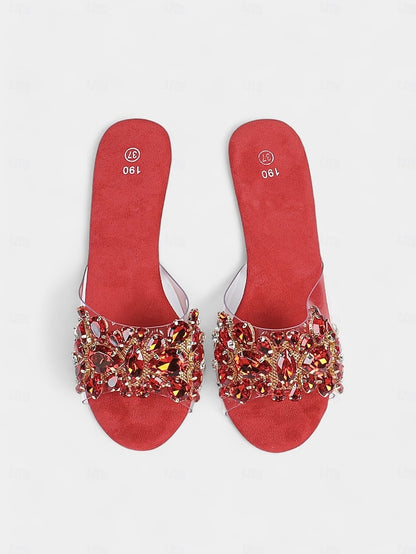 – Women's Embellished Rhinestone Platform Clear Heels