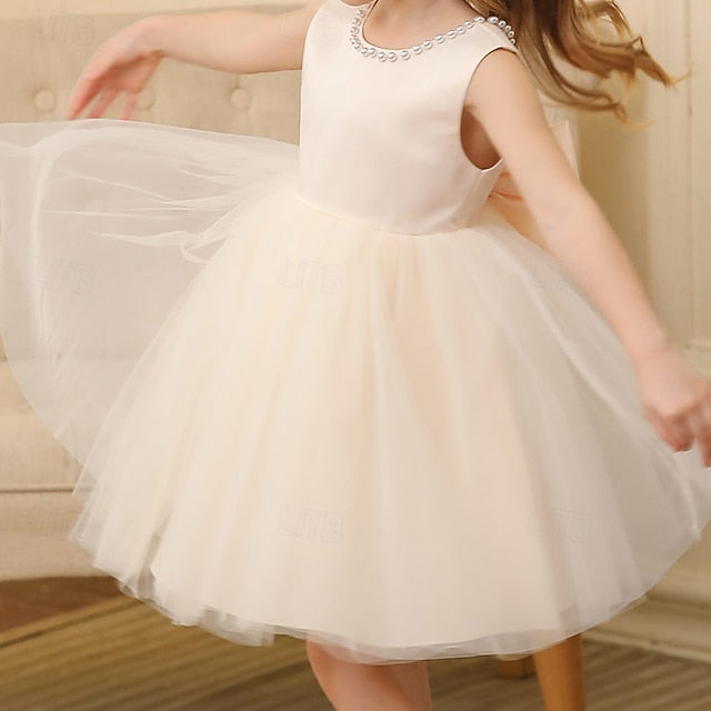 Dress Party Color Kids Girls' Sleeveless Wedding Solid