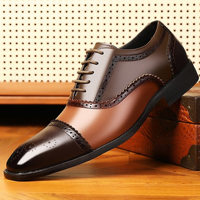 Men's Shoes – Black Brogue Faux Two-Tone Brown and
