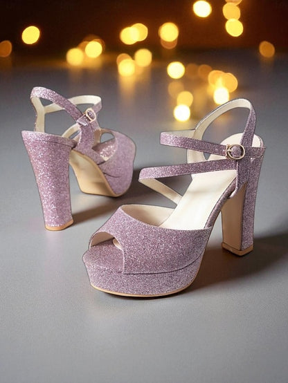 Heel Strap Women's with Glitter Ankle Sandals Platform High