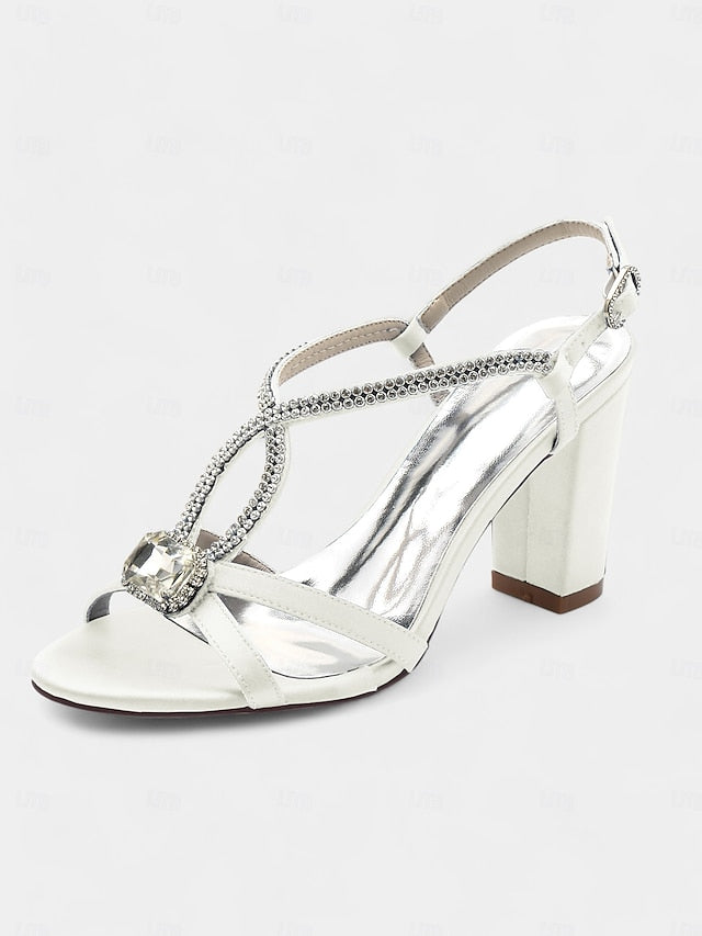 Women's Rhinestone Royal Sandals Elegant Blue – Satin