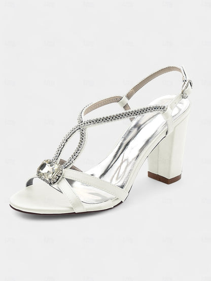 Women's Rhinestone Royal Sandals Elegant Blue – Satin