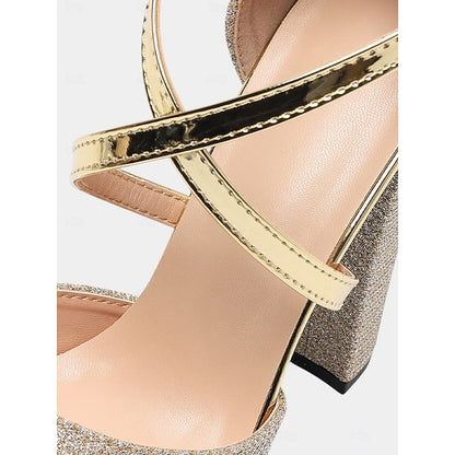 Glitter High Women's Sandals Ankle Platform Heel with Strap