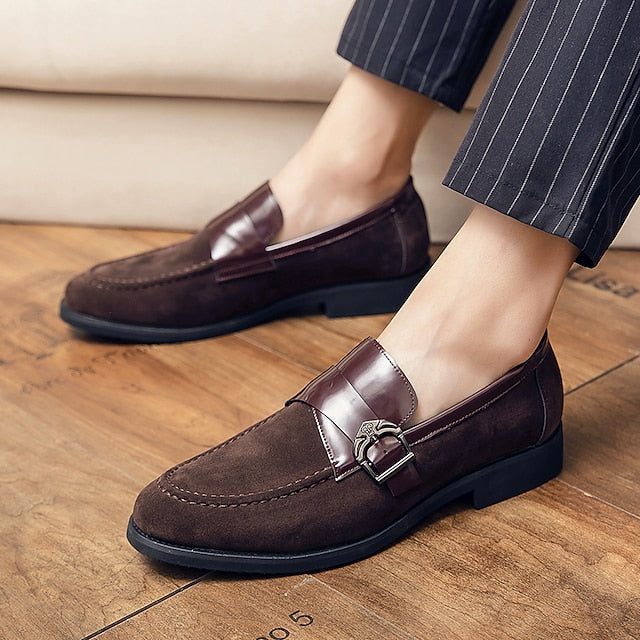 Strap with Men's Suede Patent Metal Loafers and Leather