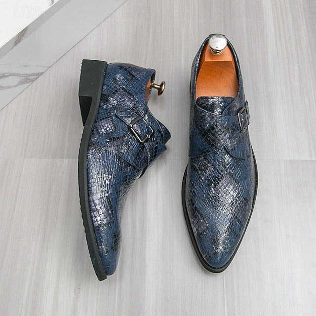 Men Strap Formal for Monk Shoes – Classic Snake Brown Print