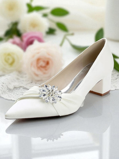 Low Heel White with Pumps Crystal Block Women's