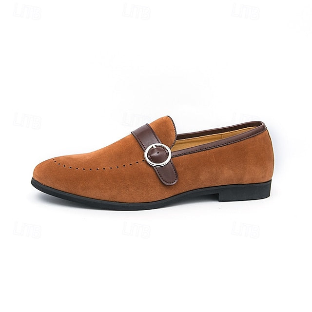 Strap Brown Men's Suede Slip-On Faux Loafers with Buckle