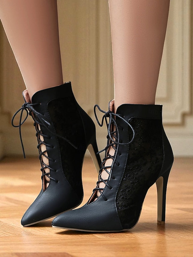 Stiletto Heels White Lace Mesh with Women's Ankle Booties
